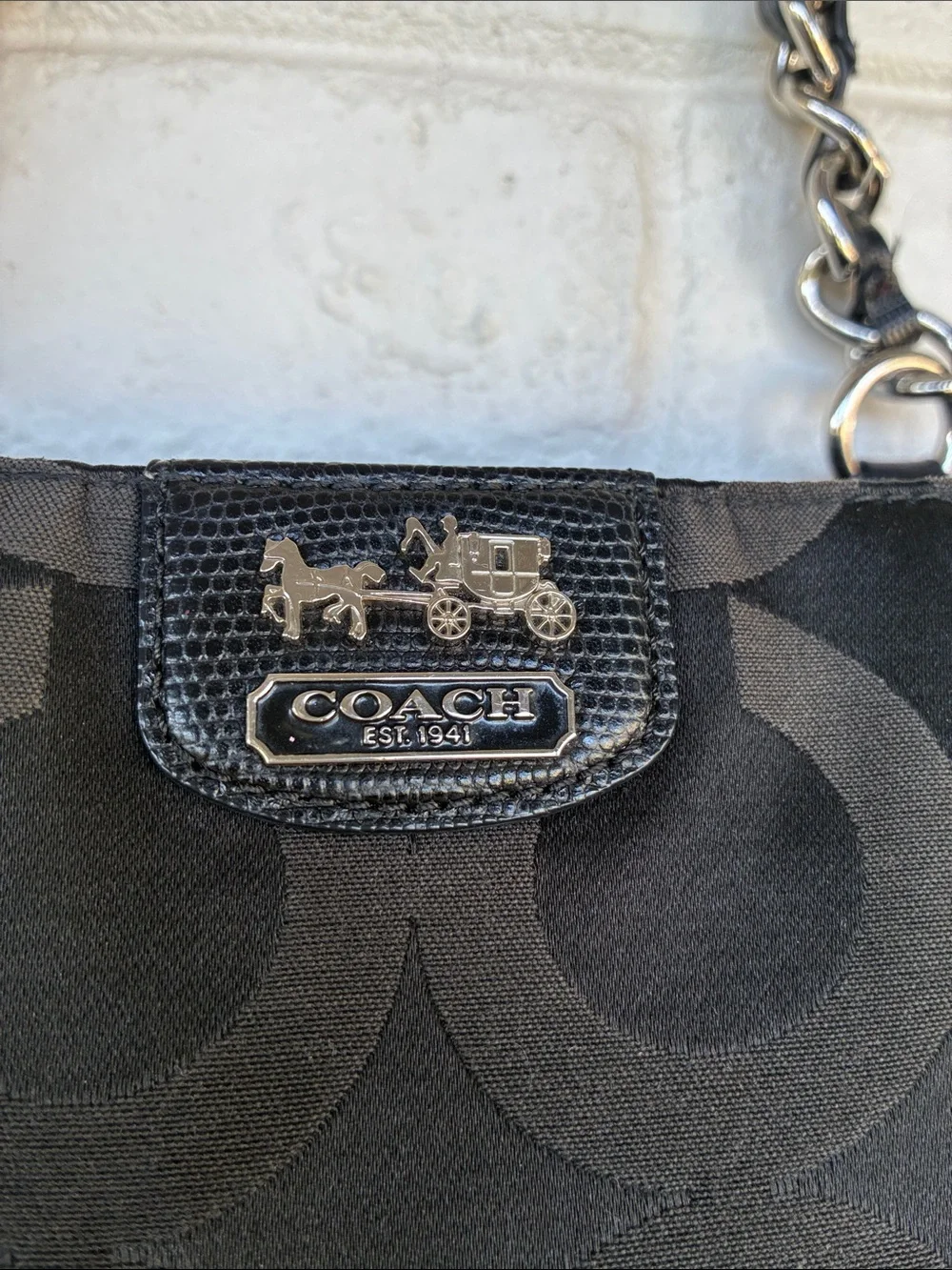 Coach Coach Black Signature Nylon Mia Opaque Chain Tote - Picture 4 of 12